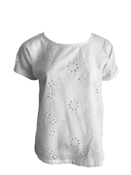 Turn Up Cuff Blouse - White Anglaise