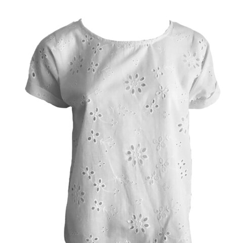Turn Up Cuff Blouse - White Anglaise