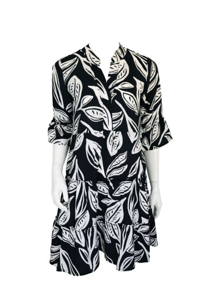 Greek Dress - Black White Leaf