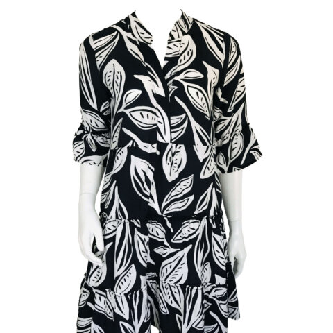 Greek Dress - Black White Leaf