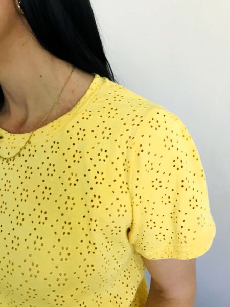 Pleat Sleeve Tee - Yellow Embroidery - Image 2