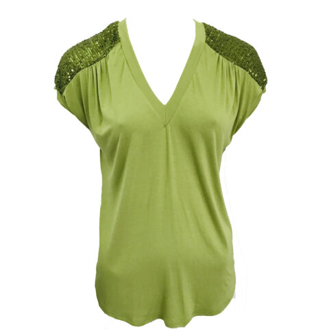 Sequins Yoke Gather Tee - Apple