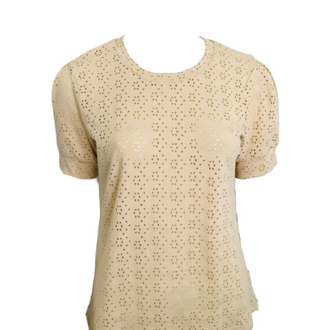 Pleat Sleeve Tee - Sand Embroidery