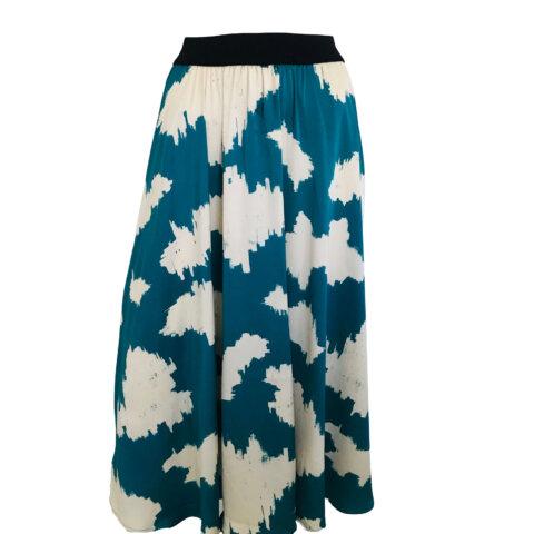 Full Elastic Skirt - Green Ivory Splash