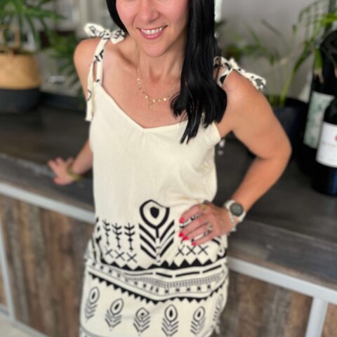 Tie Strap Dress - Ecru Black