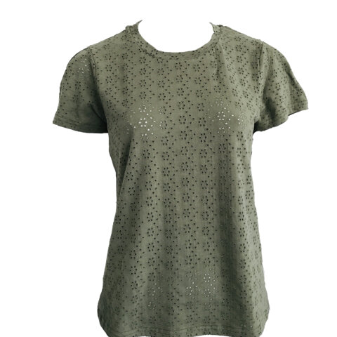 Pleat Sleeve Tee - Olive Embroidery